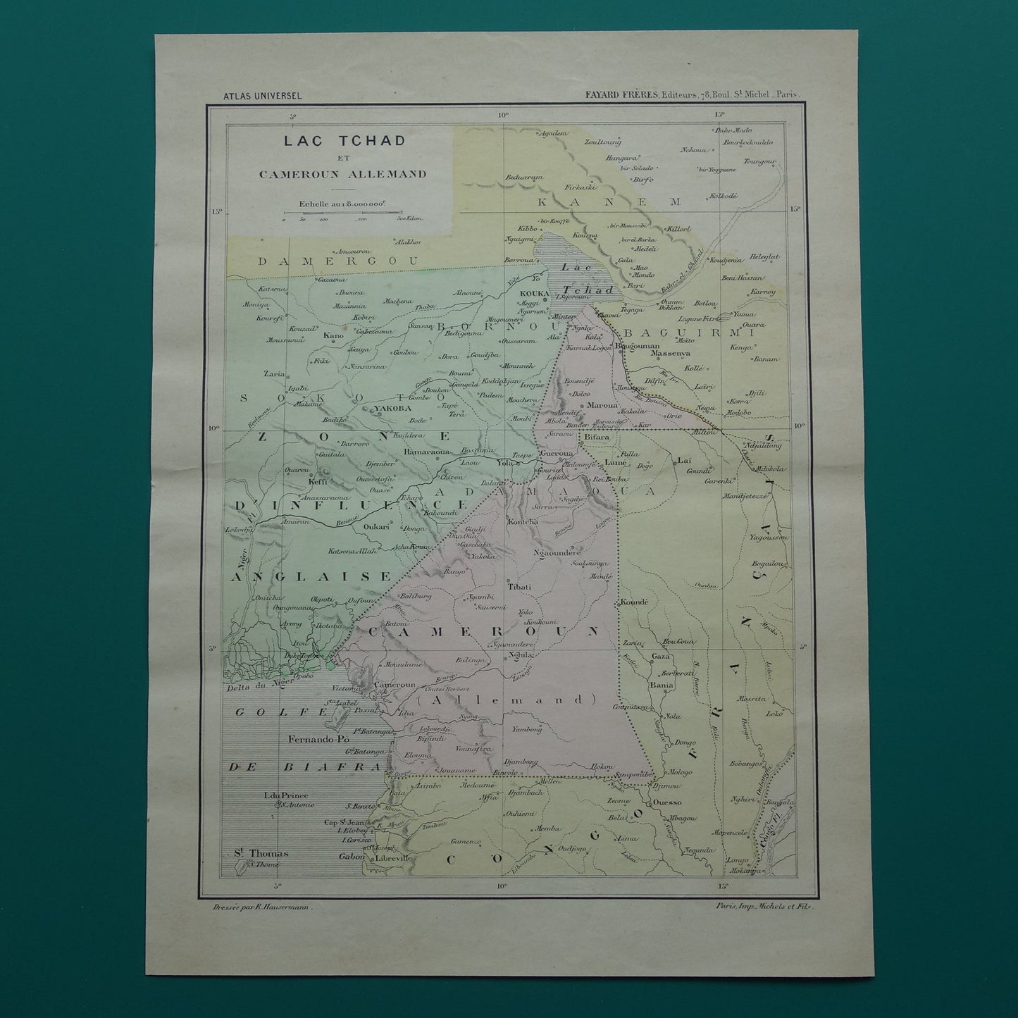Old map of German Cameroon 1896 original antique map Lake Chad Africa vintage maps Chad Lake Chad