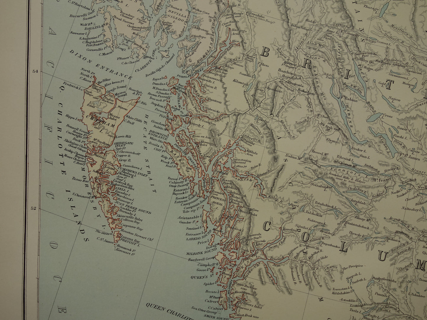 CANADA Large old map of British Columbia Athabasca Alberta 1890 antique English map poster