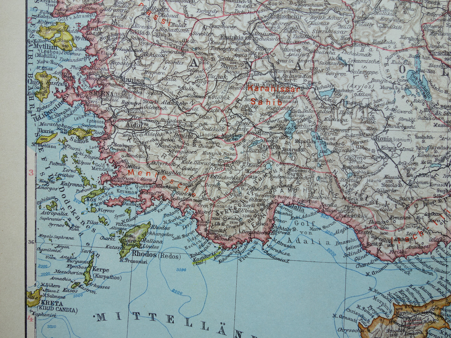Alte Karte der Türkei aus dem Jahr 1928, originale deutsche Vintage-Karte