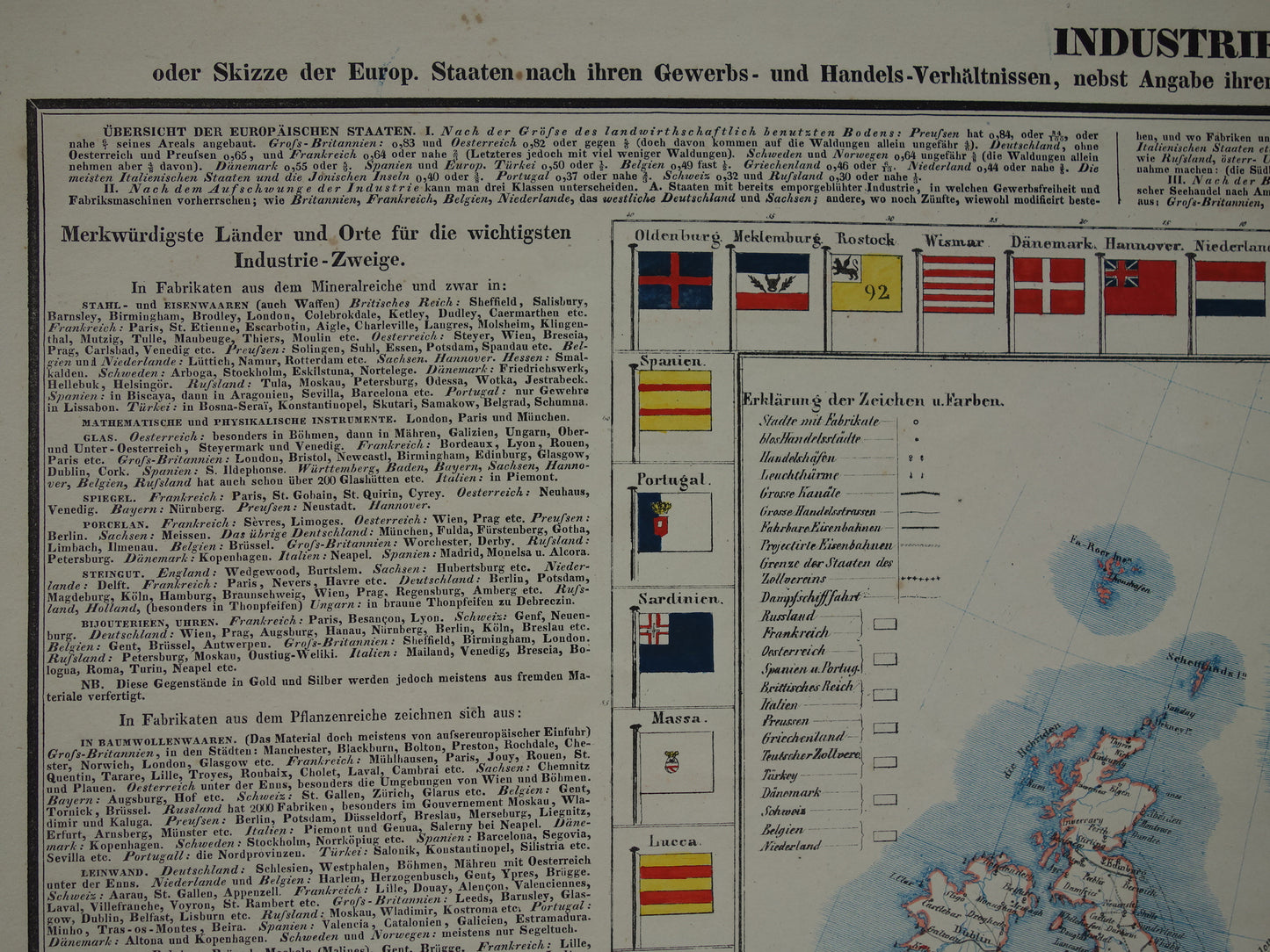 EUROPE large old economic map of Europe from 1840 original antique map European continent economy trade vintage maps