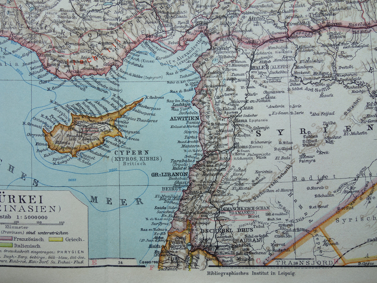 Alte Karte der Türkei aus dem Jahr 1928, originale deutsche Vintage-Karte
