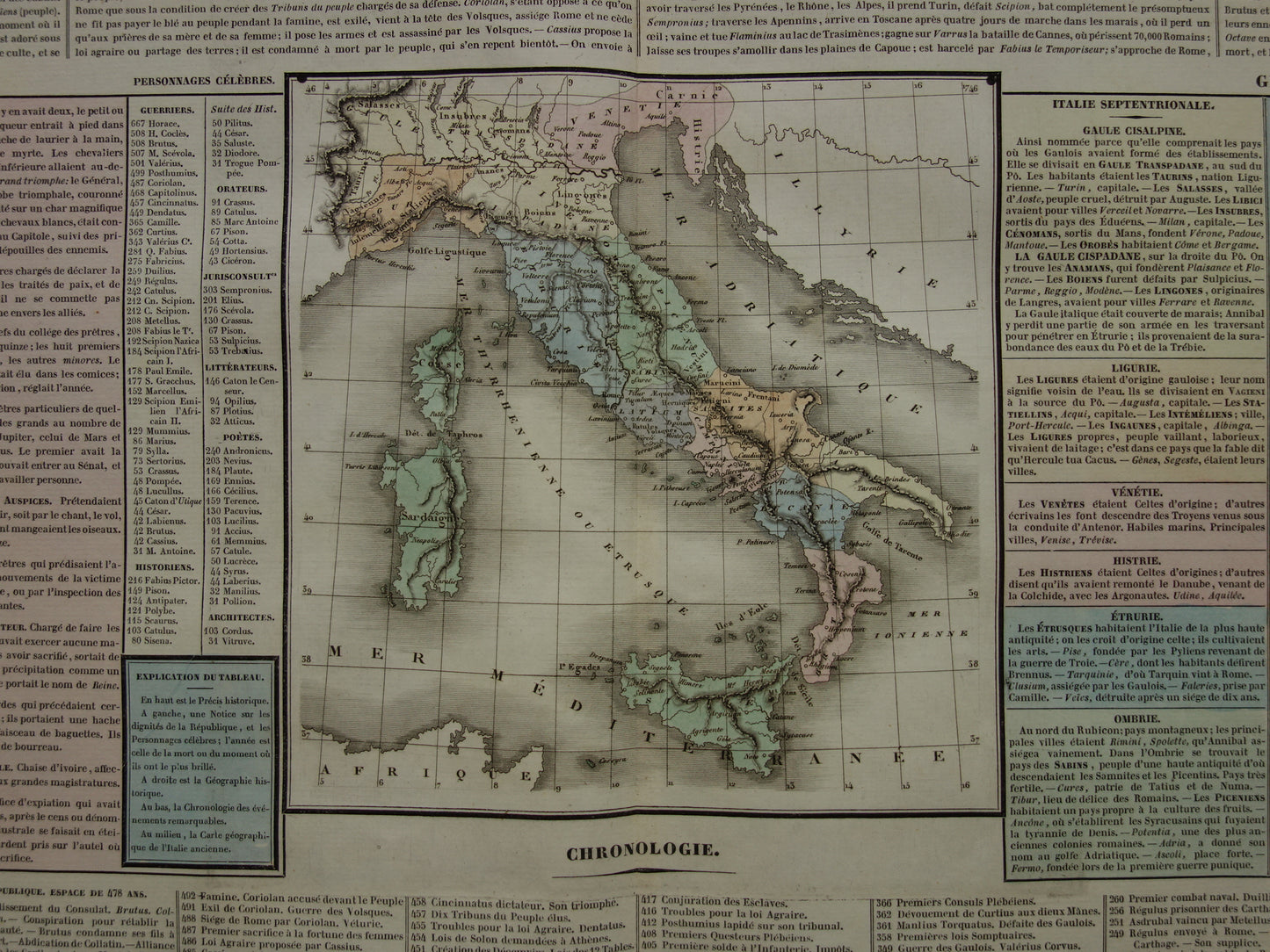 ANCIENT ROME large antique engraving about Roman civilization in ancient times with old map of GItalia - Historical History Map Roman Empire