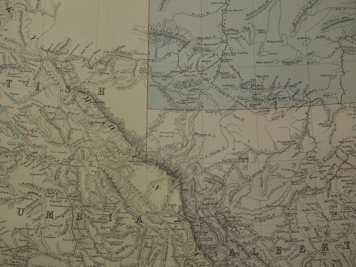 CANADA Large old map of British Columbia Athabasca Alberta 1890 antique English map poster