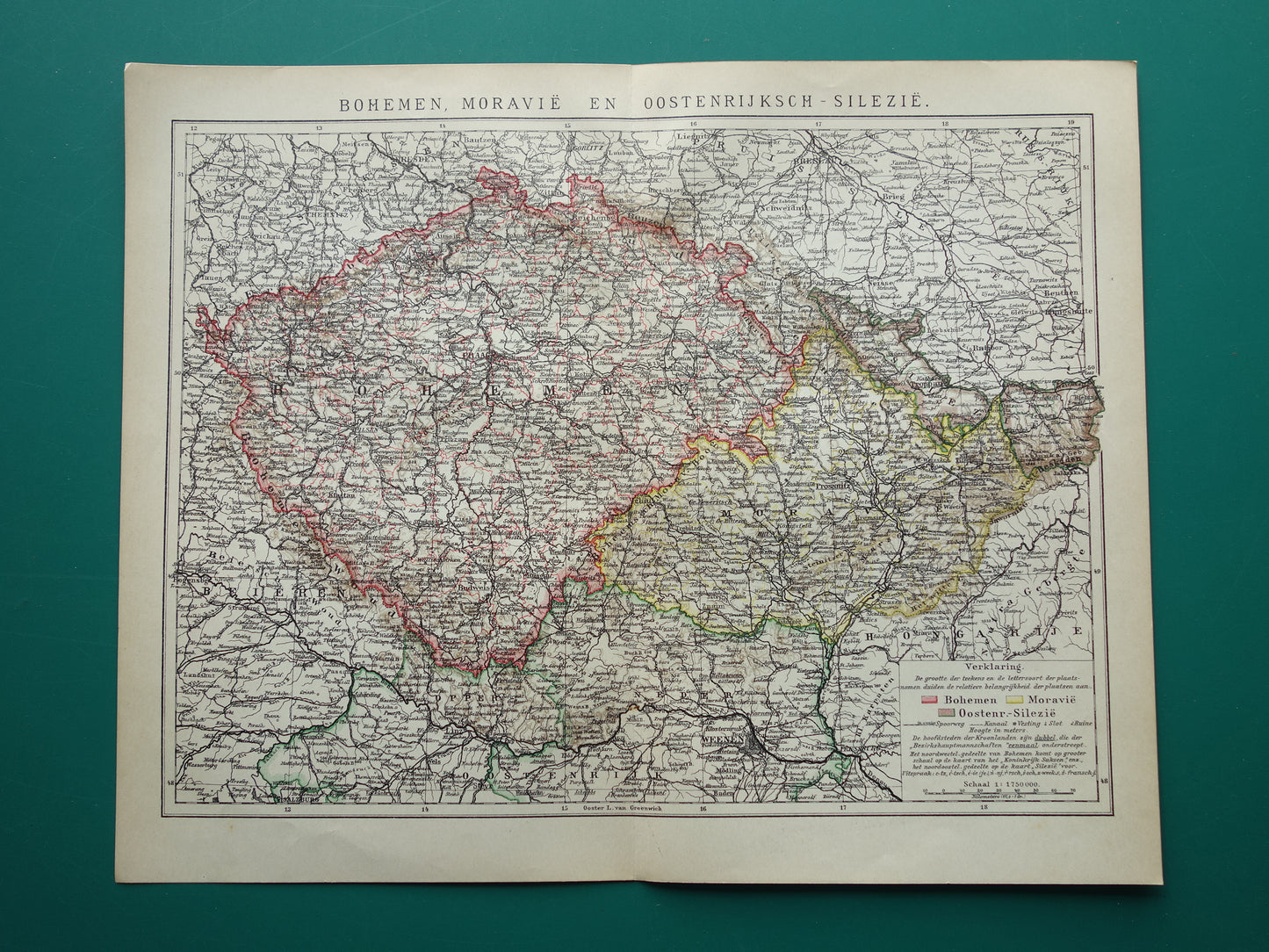 TSJECHIË oude Nederlandse landkaart van Tsjechië originele vintage kaart van Bohemen en Moravië
