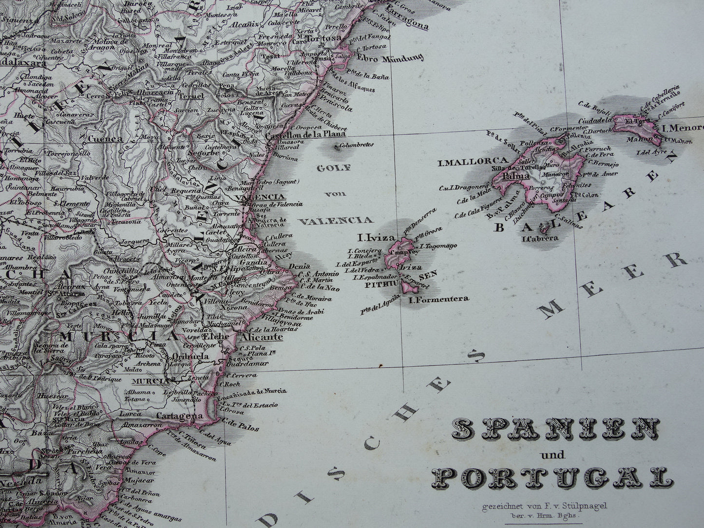 SPANJE Oude kaart van Spanje en Portugal uit 1868 originele antieke landkaart met jaartal