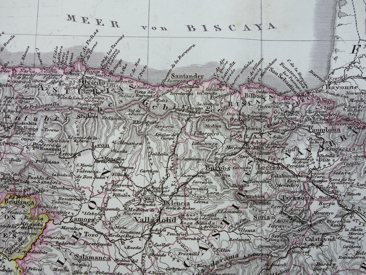 SPANJE Oude kaart van Spanje en Portugal uit 1868 originele antieke landkaart met jaartal