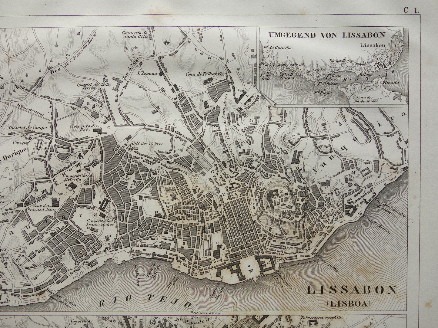 Lissabon en Napels oude kaart Antieke plattegrond Lisboa Napoli uit 1849 vintage kaarten