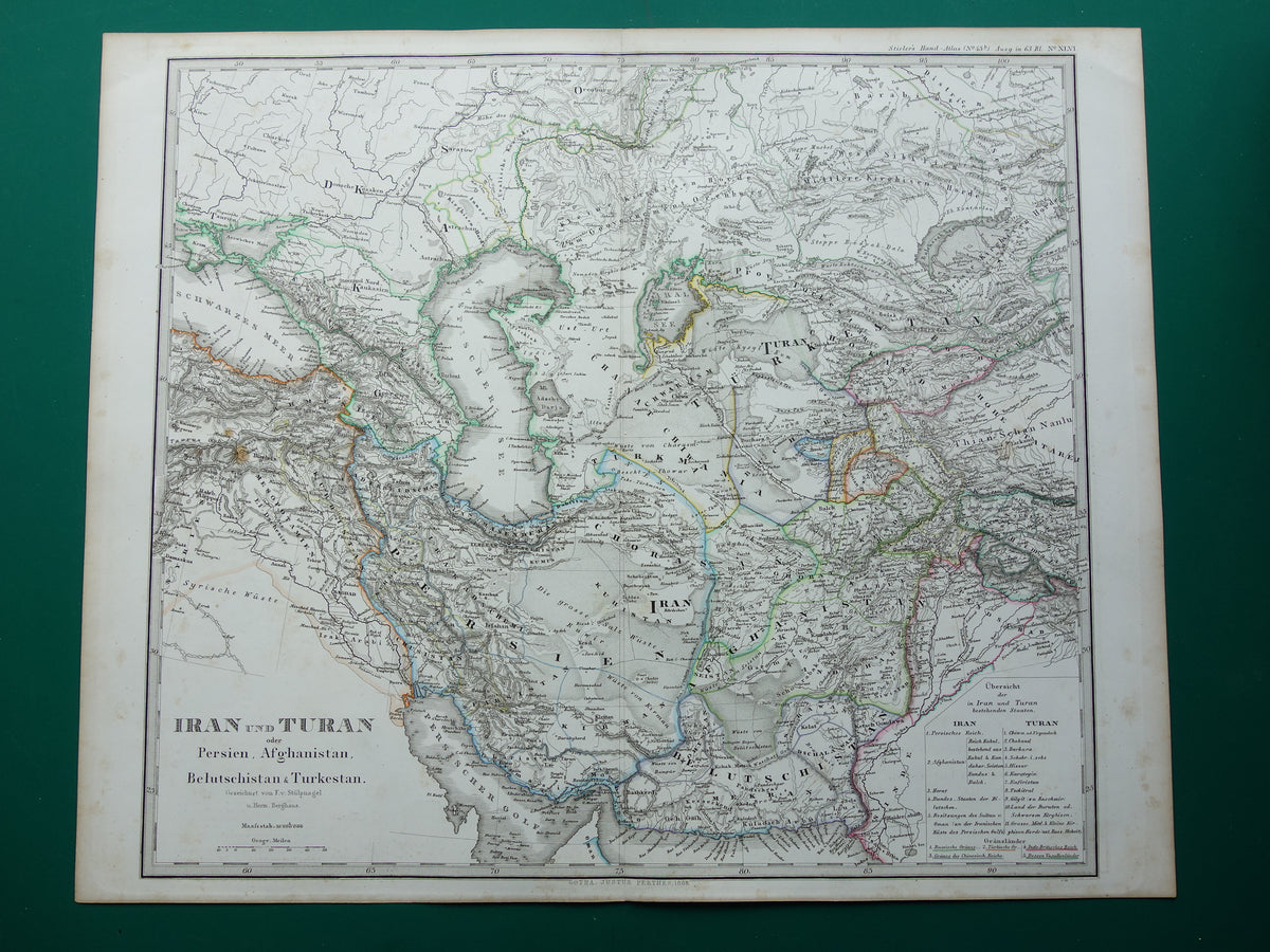 Iran Perzië antieke landkaart uit 1868 originele oude landkaart Turan Hormuz Kaspische Zee