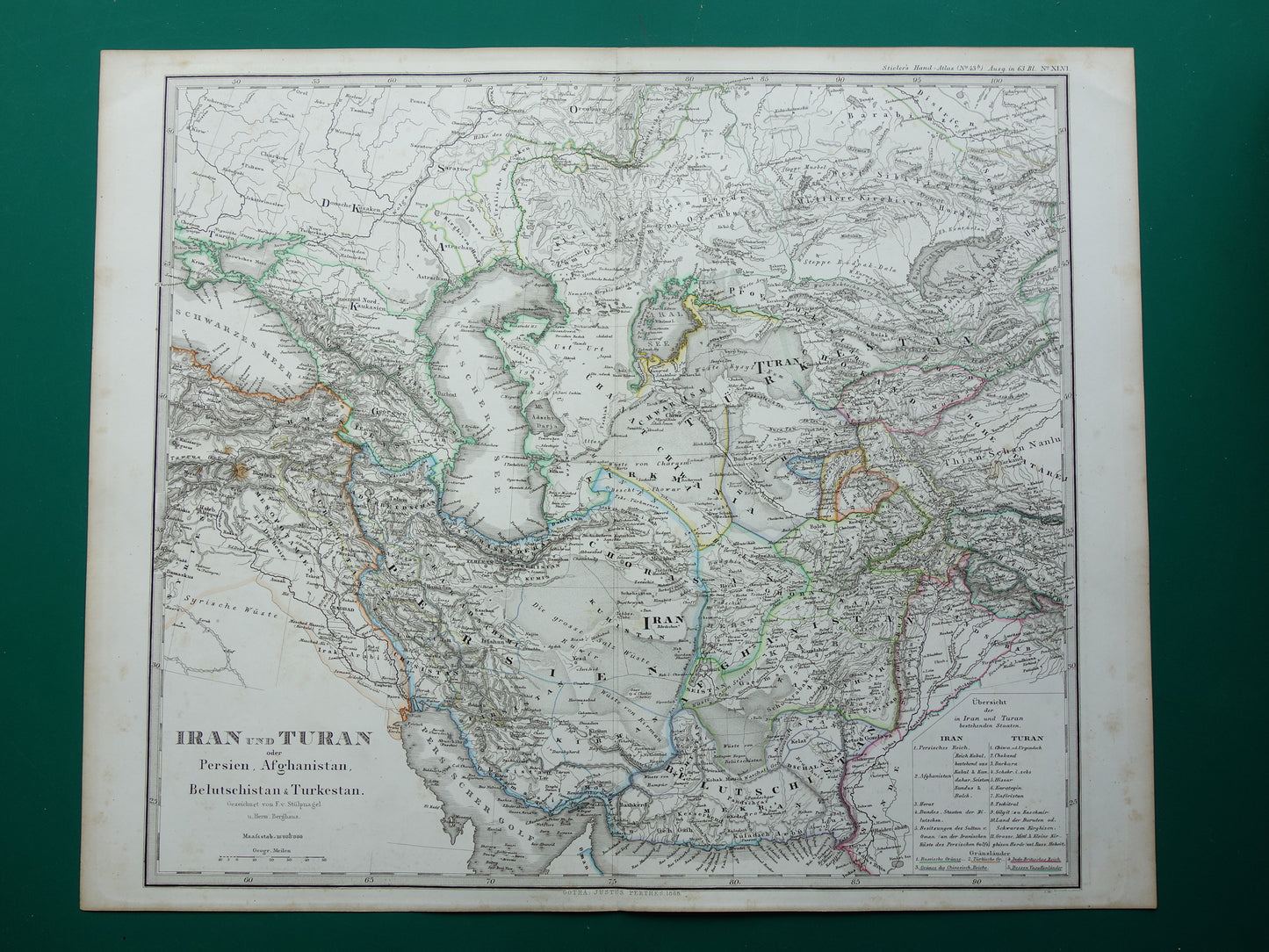 Iran Perzië antieke landkaart uit 1868 originele oude landkaart Turan Hormuz Kaspische Zee