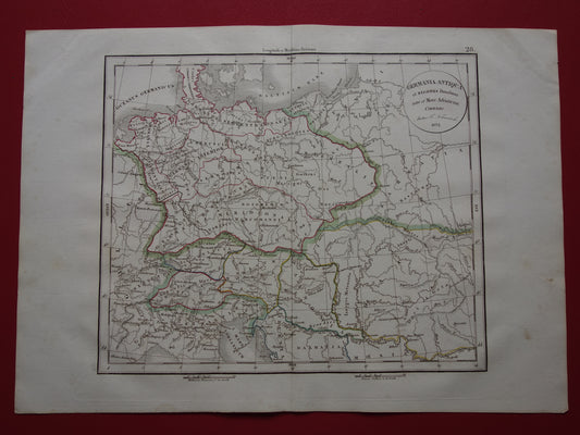 Duitsland oude historische landkaart van Germania in Romeinse Tijd - 1832 originele antieke kaart centraal Europa in oudheid