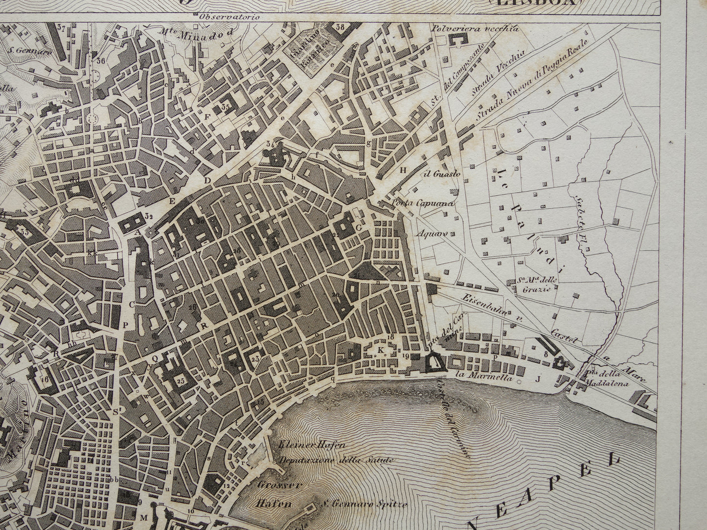 Lissabon en Napels oude kaart Antieke plattegrond Lisboa Napoli uit 1849 vintage kaarten
