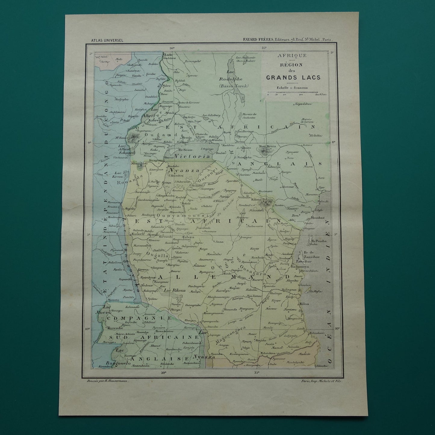 Old map of German East Africa 1896 original antique map Zanzibar Africa great lakes region Victoria lake Nyanza Kilimanjaro vintage maps Tanzania
