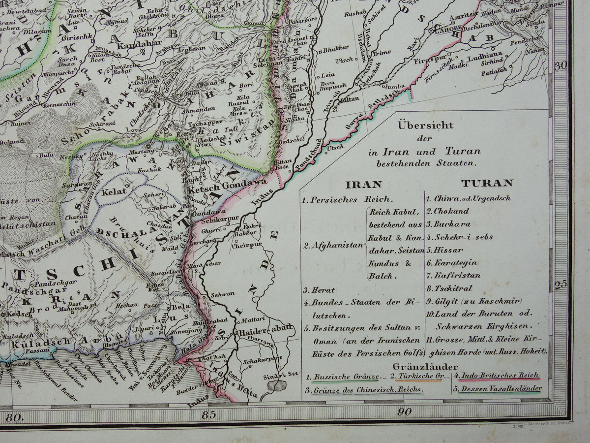 Iran Perzië antieke landkaart uit 1868 originele oude landkaart Turan Hormuz Kaspische Zee