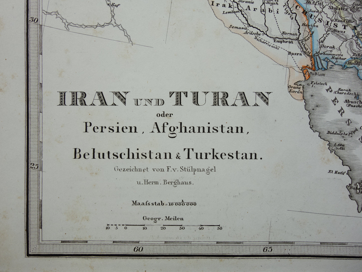 Iran Perzië antieke landkaart uit 1868 originele oude landkaart Turan Hormuz Kaspische Zee