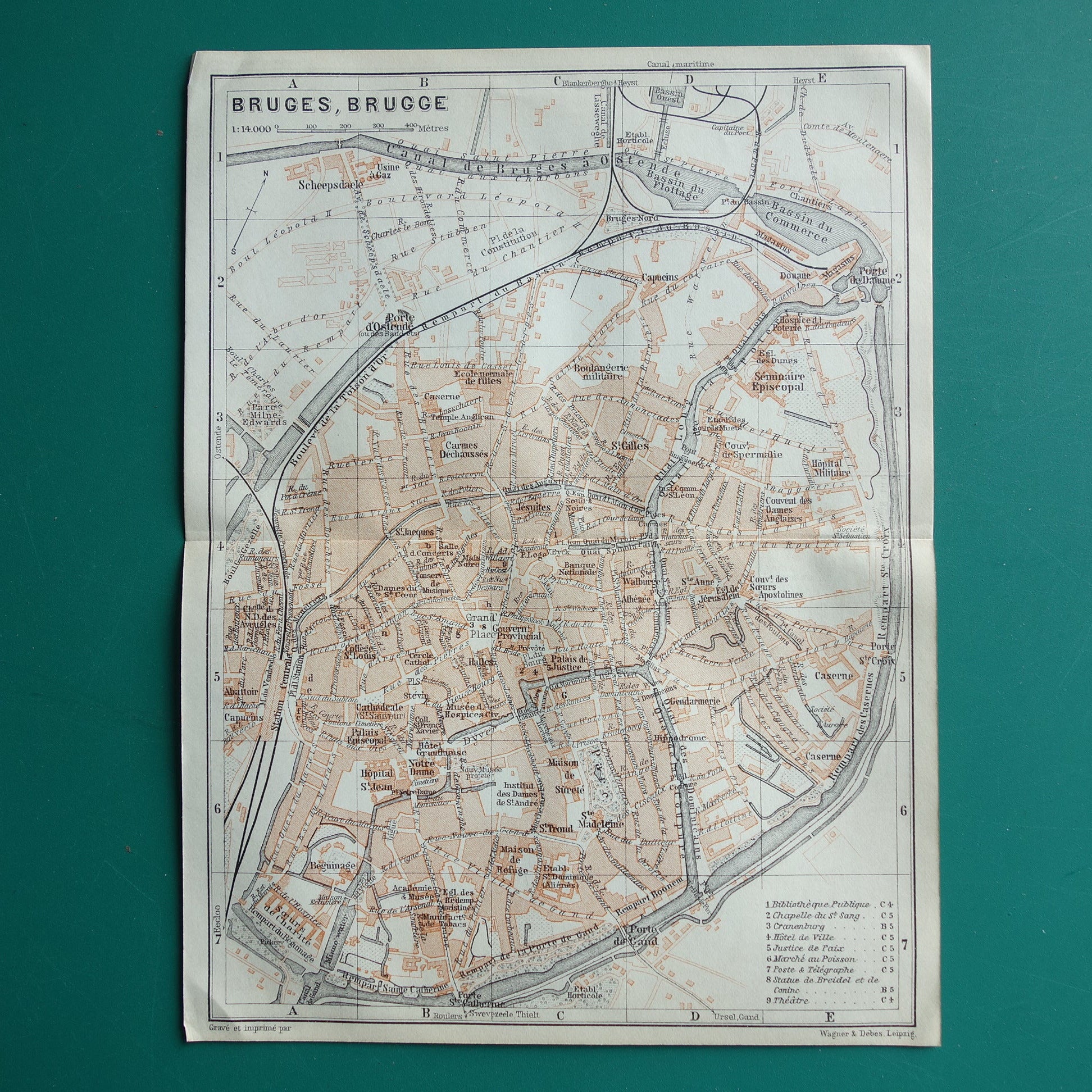 BRUGGE oude kaart van Brugge België uit 1910 kleine originele antieke plattegrond landkaart