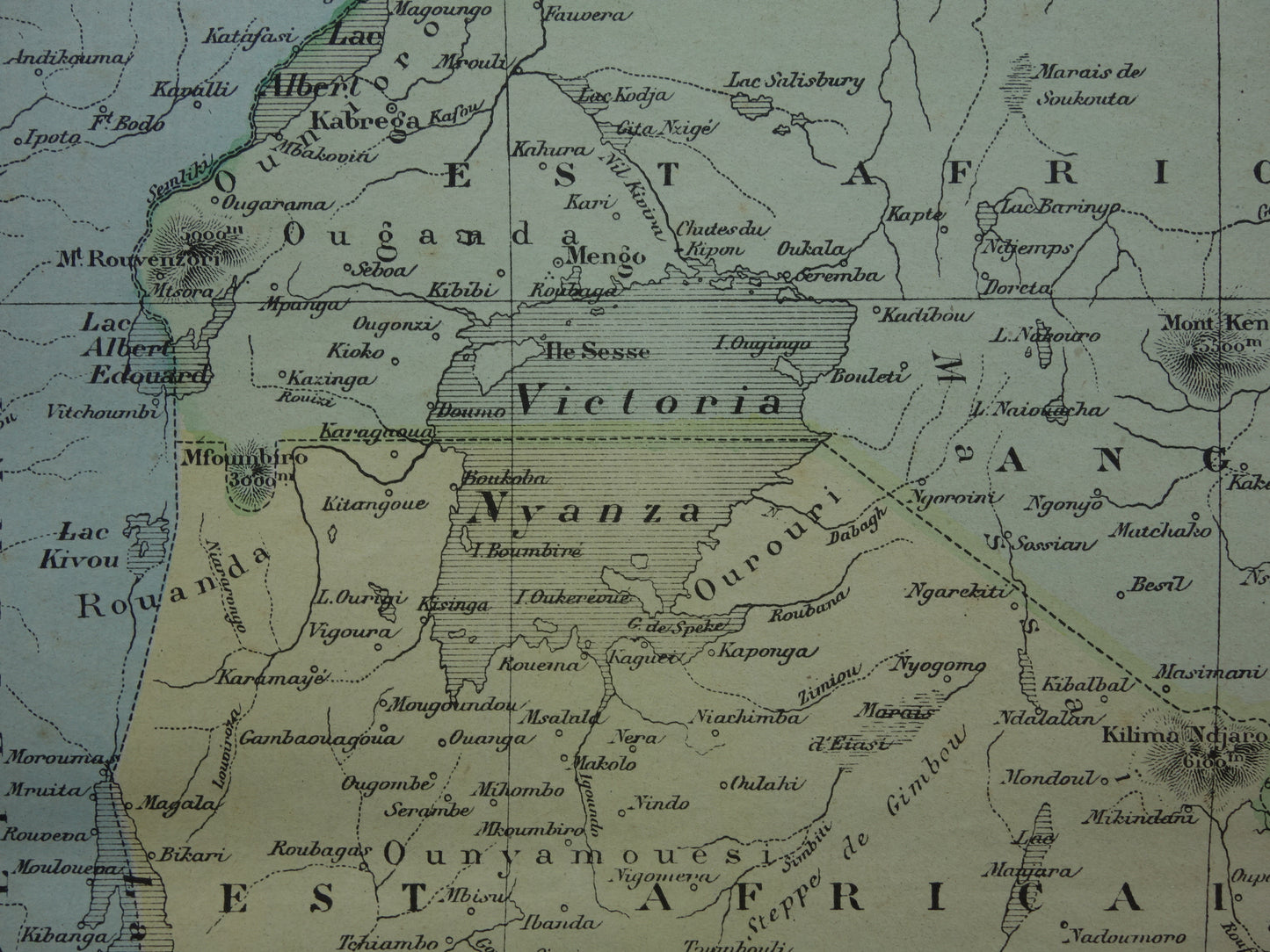 Old map of German East Africa 1896 original antique map Zanzibar Africa great lakes region Victoria lake Nyanza Kilimanjaro vintage maps Tanzania