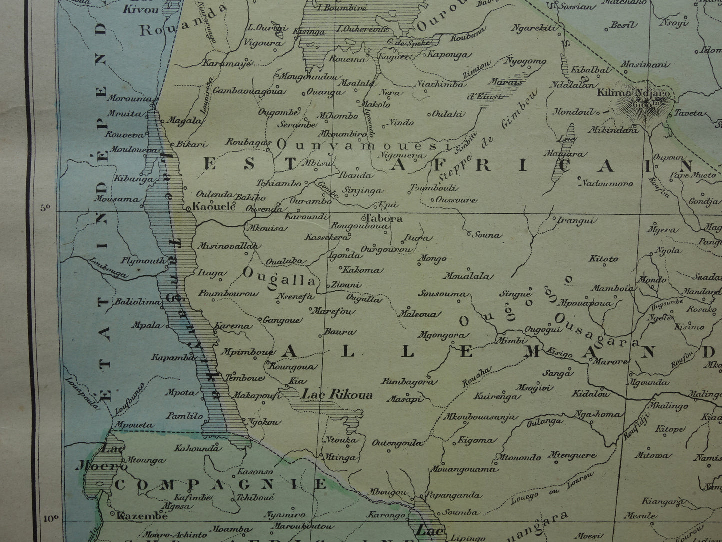 Old map of German East Africa 1896 original antique map Zanzibar Africa great lakes region Victoria lake Nyanza Kilimanjaro vintage maps Tanzania