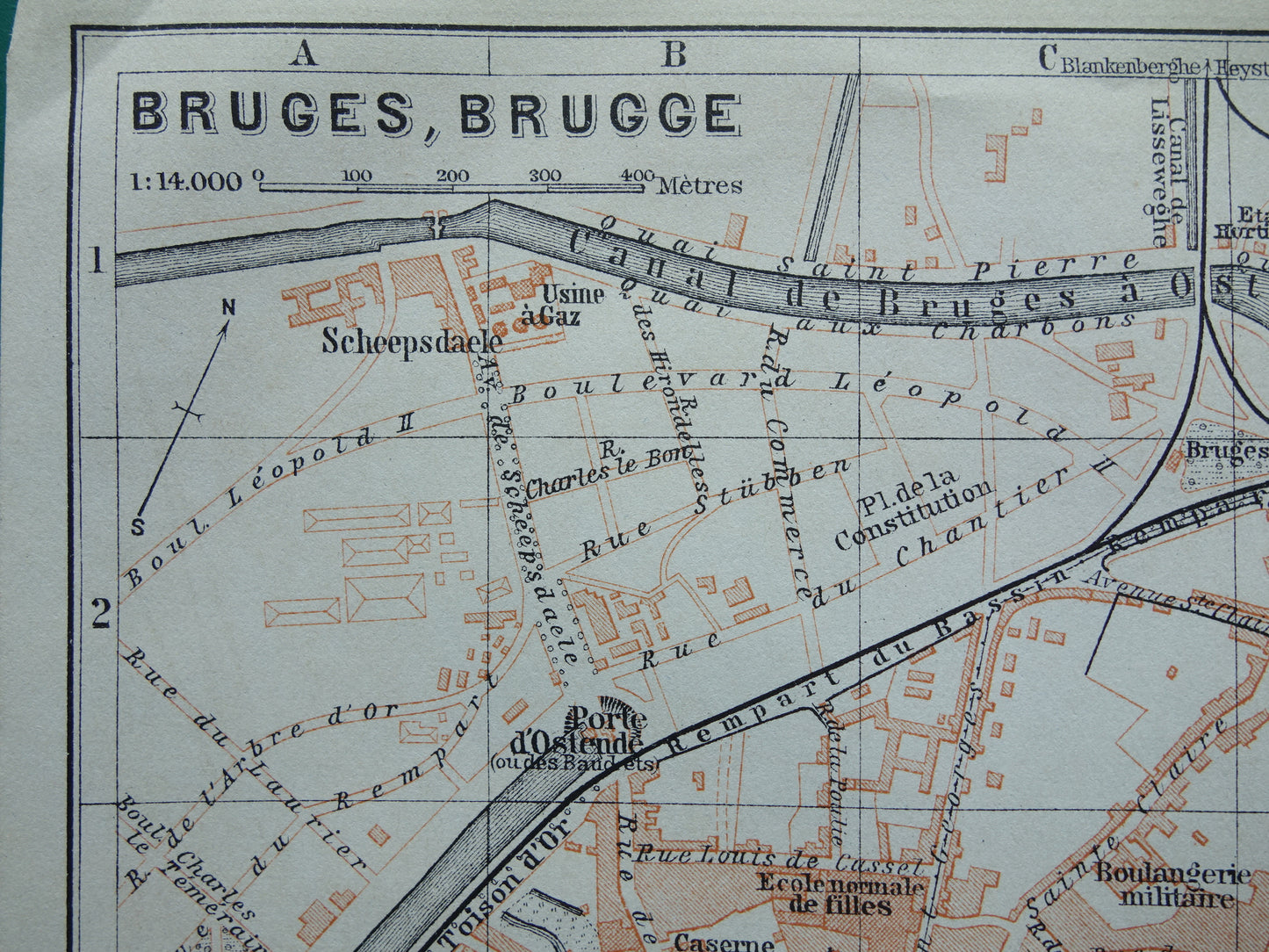 BRÜGGE alte Karte von Brügge, Belgien, aus dem Jahr 1910 kleine originale antike Karte