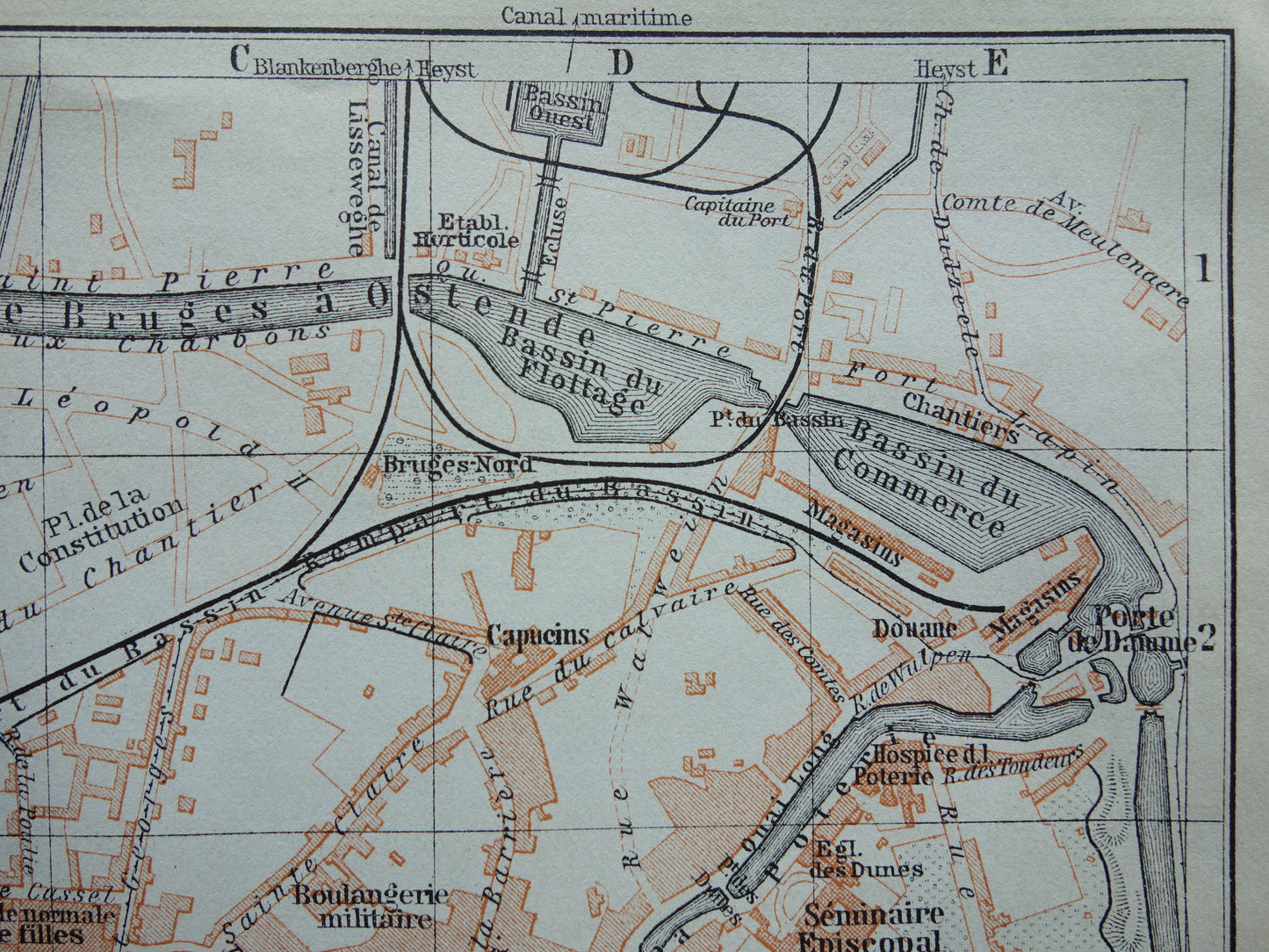 BRÜGGE alte Karte von Brügge, Belgien, aus dem Jahr 1910 kleine originale antike Karte