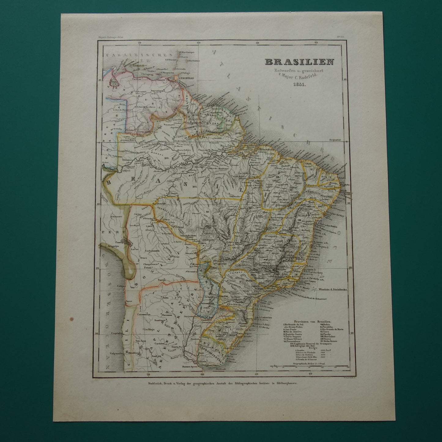 Brazil old map of Brazil from 1851 original antique map - vintage maps