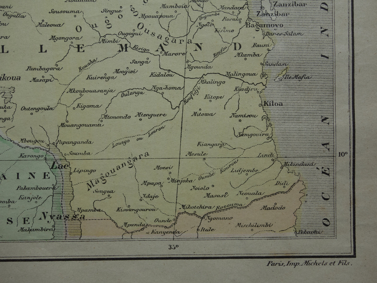 Old map of German East Africa 1896 original antique map Zanzibar Africa great lakes region Victoria lake Nyanza Kilimanjaro vintage maps Tanzania