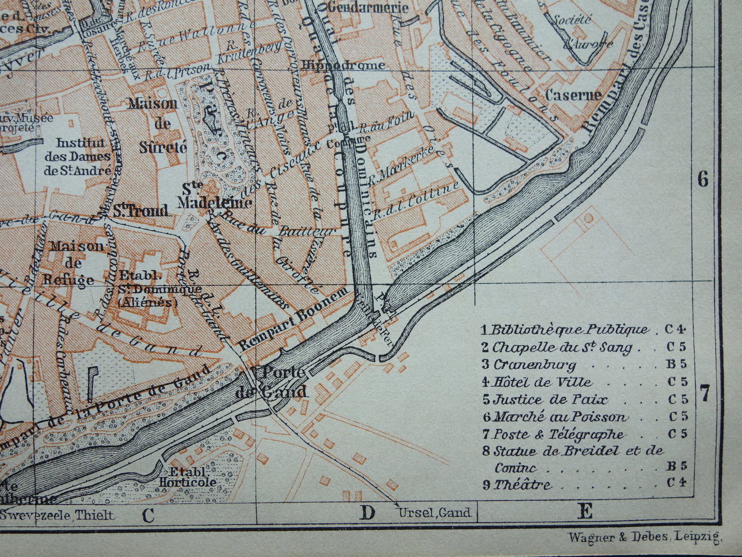 BRÜGGE alte Karte von Brügge, Belgien, aus dem Jahr 1910 kleine originale antike Karte