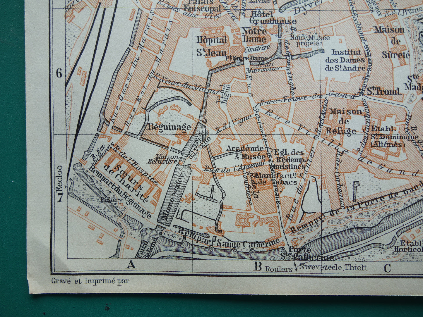 BRÜGGE alte Karte von Brügge, Belgien, aus dem Jahr 1910 kleine originale antike Karte