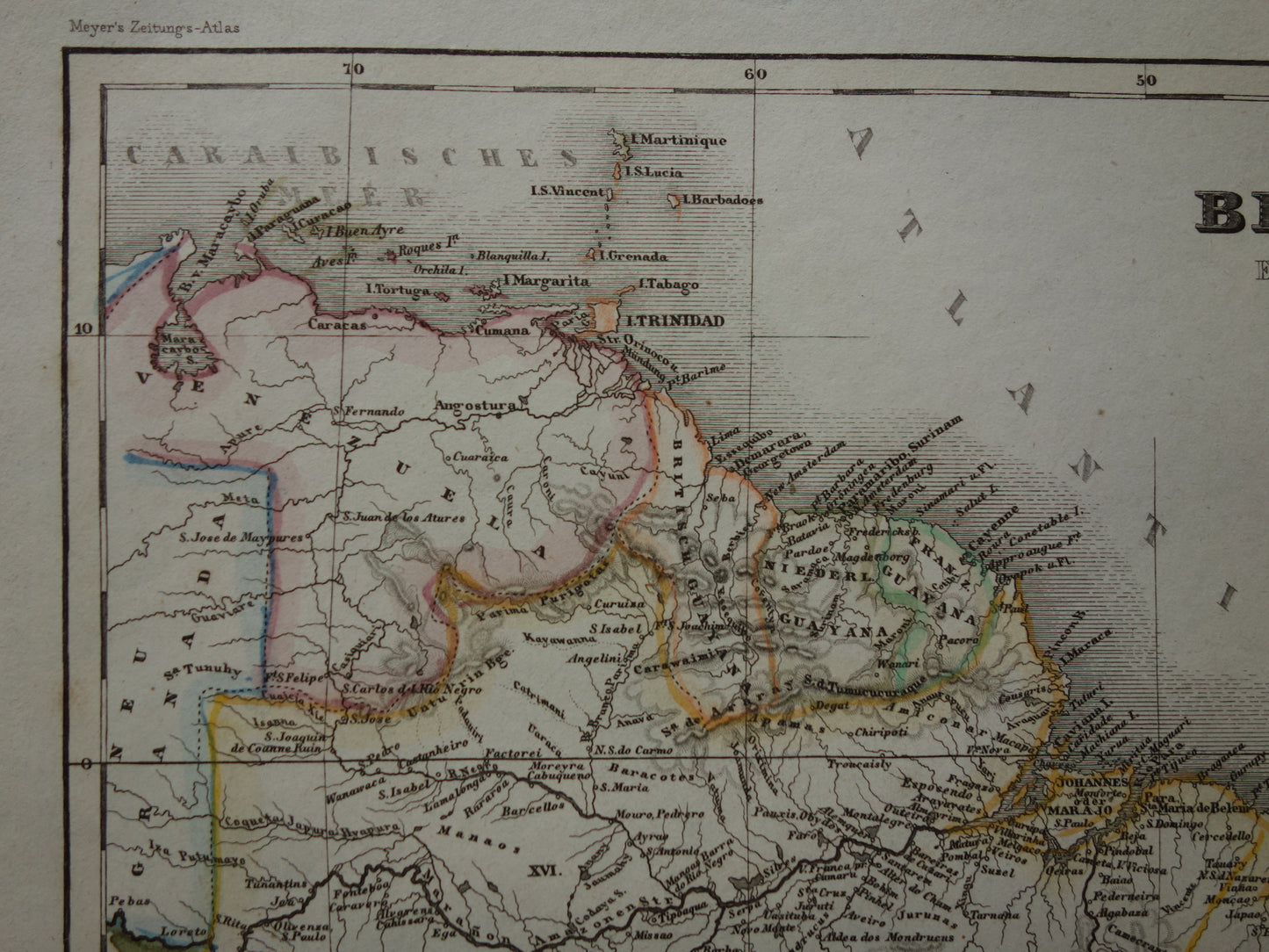 Brazil old map of Brazil from 1851 original antique map - vintage maps