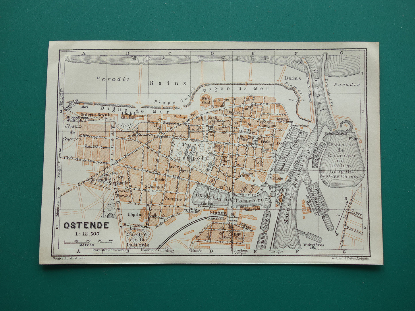 OOSTENDE oude kaart van Ostende België uit 1910 kleine originele antieke plattegrond landkaart