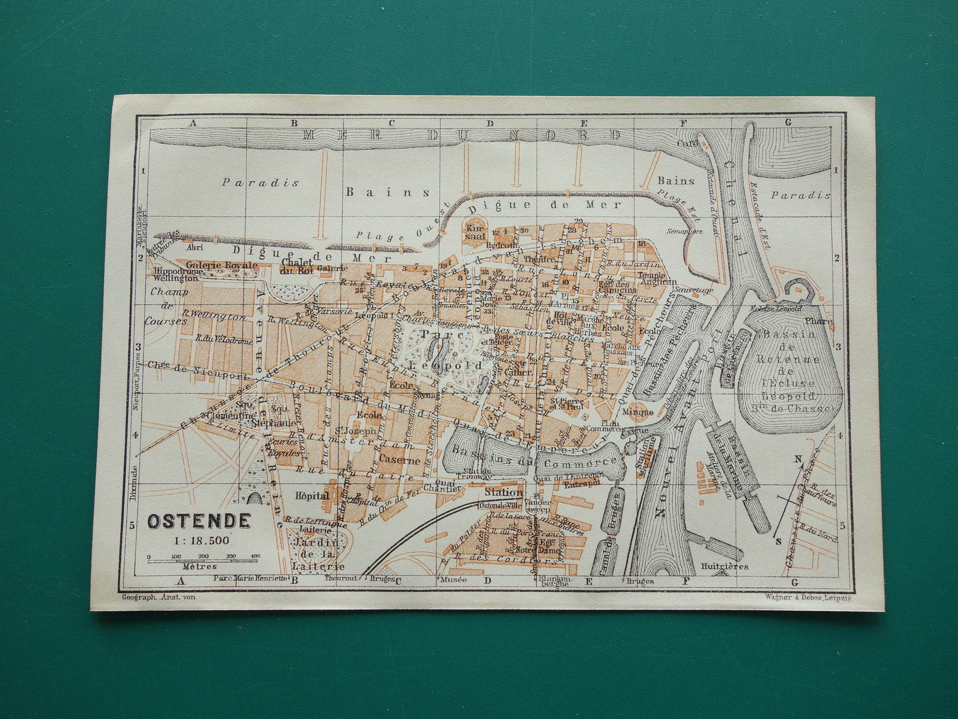 OOSTENDE oude kaart van Ostende België uit 1910 kleine originele antieke plattegrond landkaart