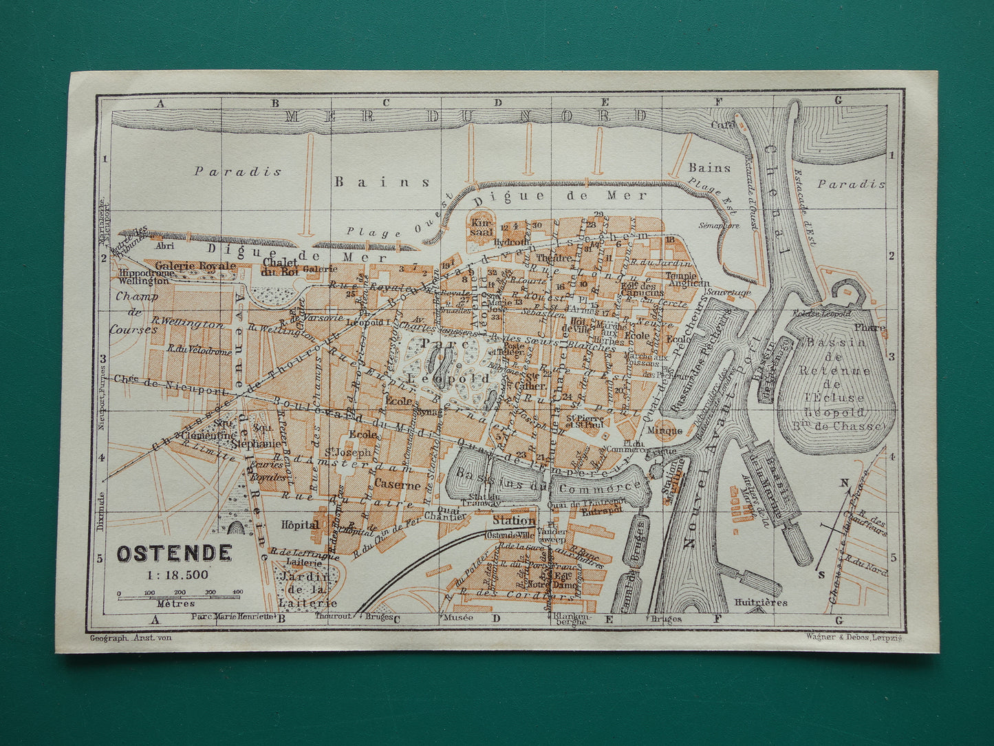 Oostende oude kaart in het jaar 1910