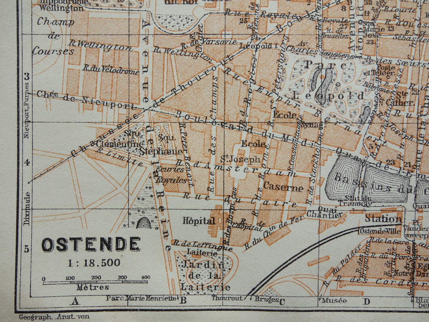 Ostend Belgium small antique map plan