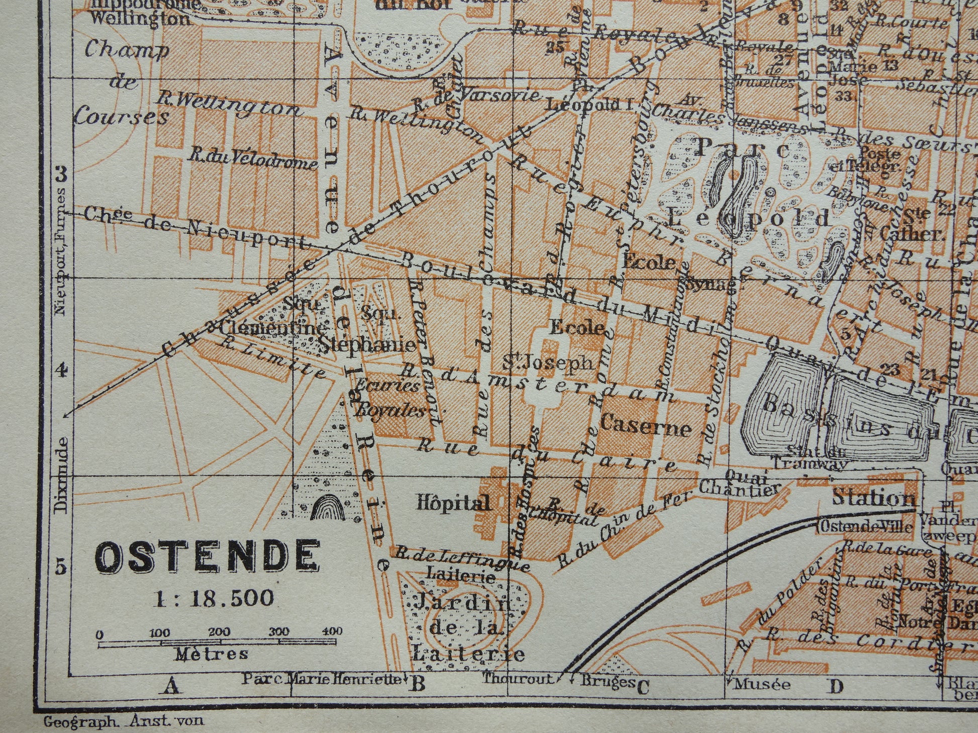 Ostend Belgium small antique map plan