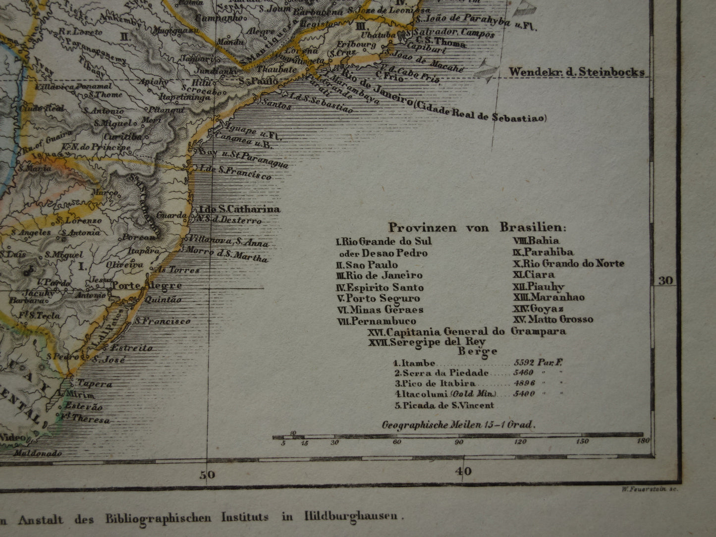 Brazil old map of Brazil from 1851 original antique map - vintage maps