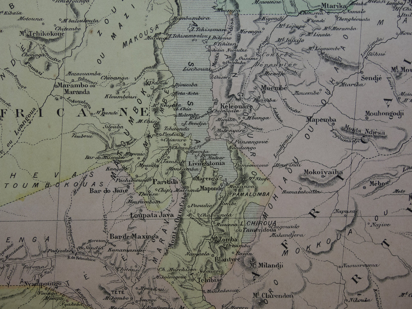 Mozambique Old map of Mozambique Lake Malawi from 1896 antique hand-colored map Lake Malawi
