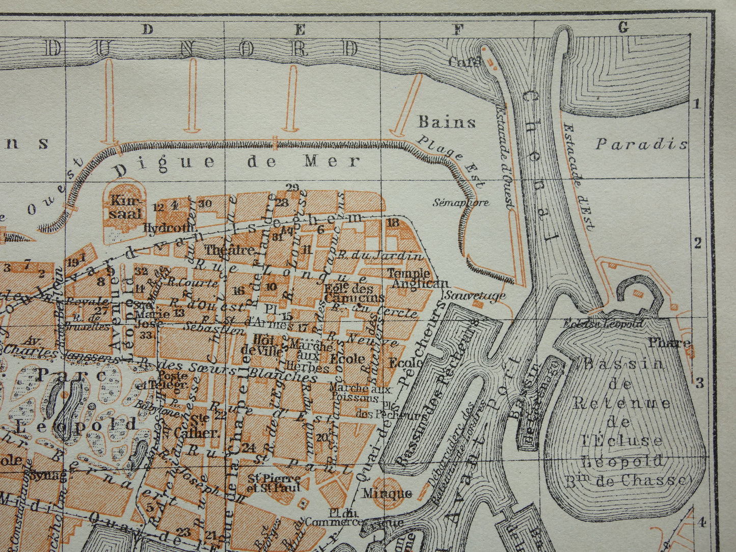 OOSTENDE oude kaart van Ostende België uit 1910 kleine originele antieke plattegrond landkaart