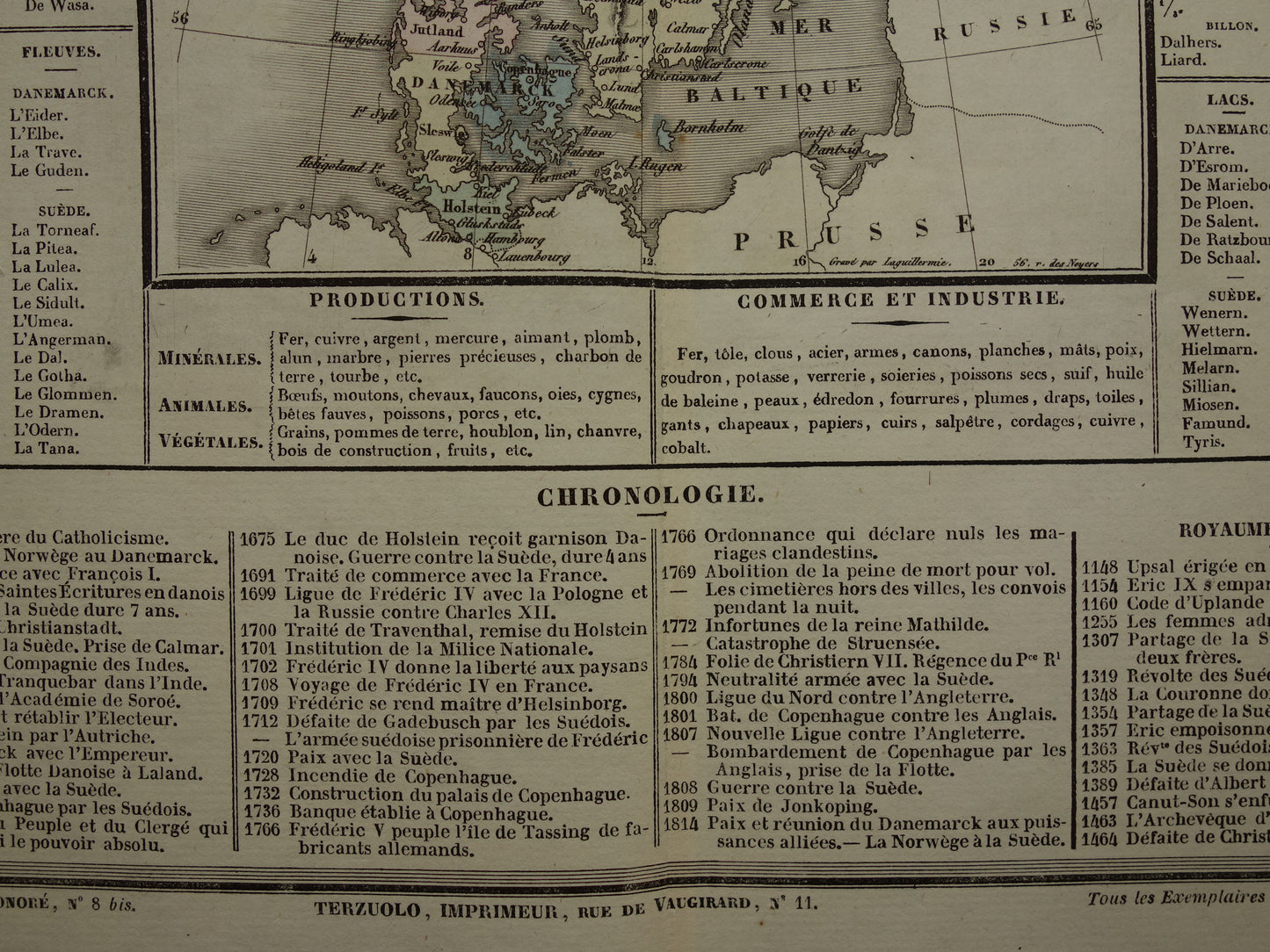 Denmark and Sweden old map 1837 large antique engraving about history of Sweden and Denmark with vintage map