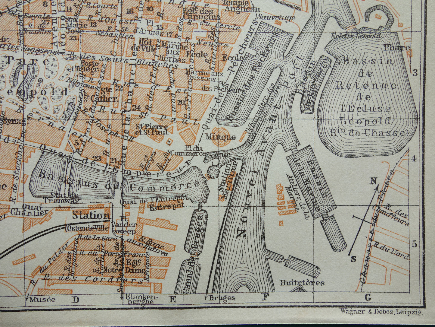 OOSTENDE oude kaart van Ostende België uit 1910 kleine originele antieke plattegrond landkaart