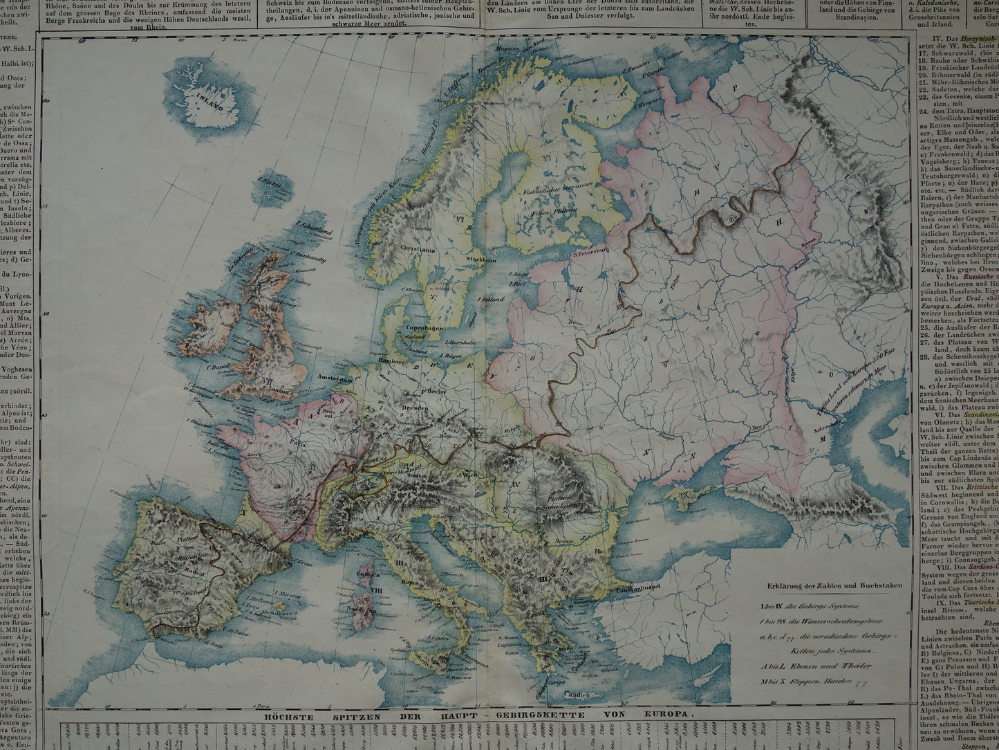 Orographische Karte von Europa, oder Beschreibung der Gebirgs-Systeme, Ketten und Landrucken, nebst der Bedeutung der vorzuglishsten Thaler, Haiden, Vorgebirge und Inseln von Europa Desjardins 1840