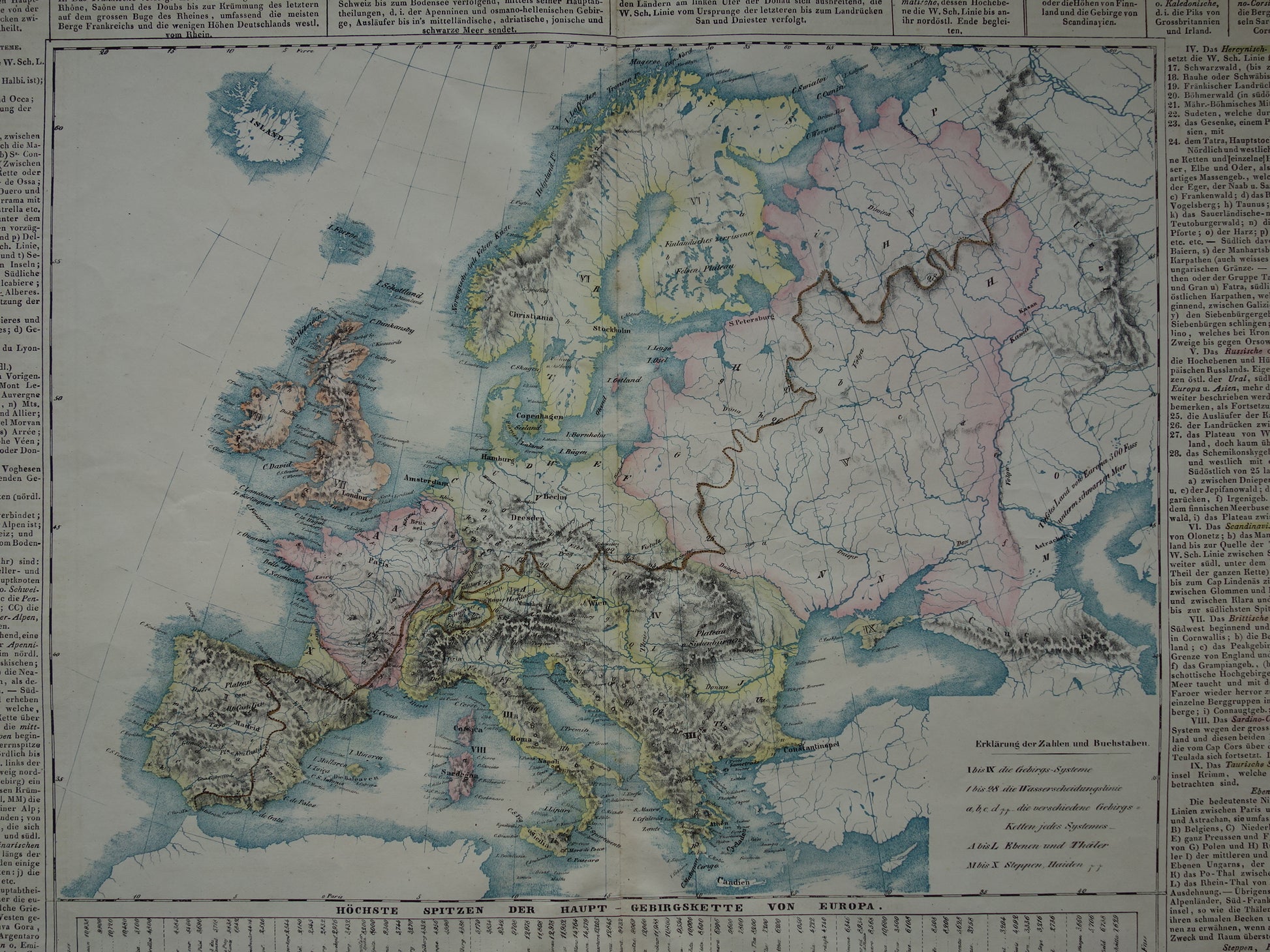 Orographische Karte von Europa, oder Beschreibung der Gebirgs-Systeme, Ketten und Landrucken, nebst der Bedeutung der vorzuglishsten Thaler, Haiden, Vorgebirge und Inseln von Europa Desjardins 1840