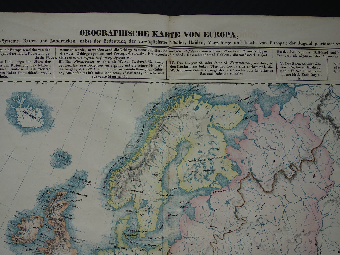 EUROPA grote oude kaart bergen van Europa uit 1840 originele antieke landkaart gebergten Europees continent hoogste bergtoppen Alpen Karpaten vintage print