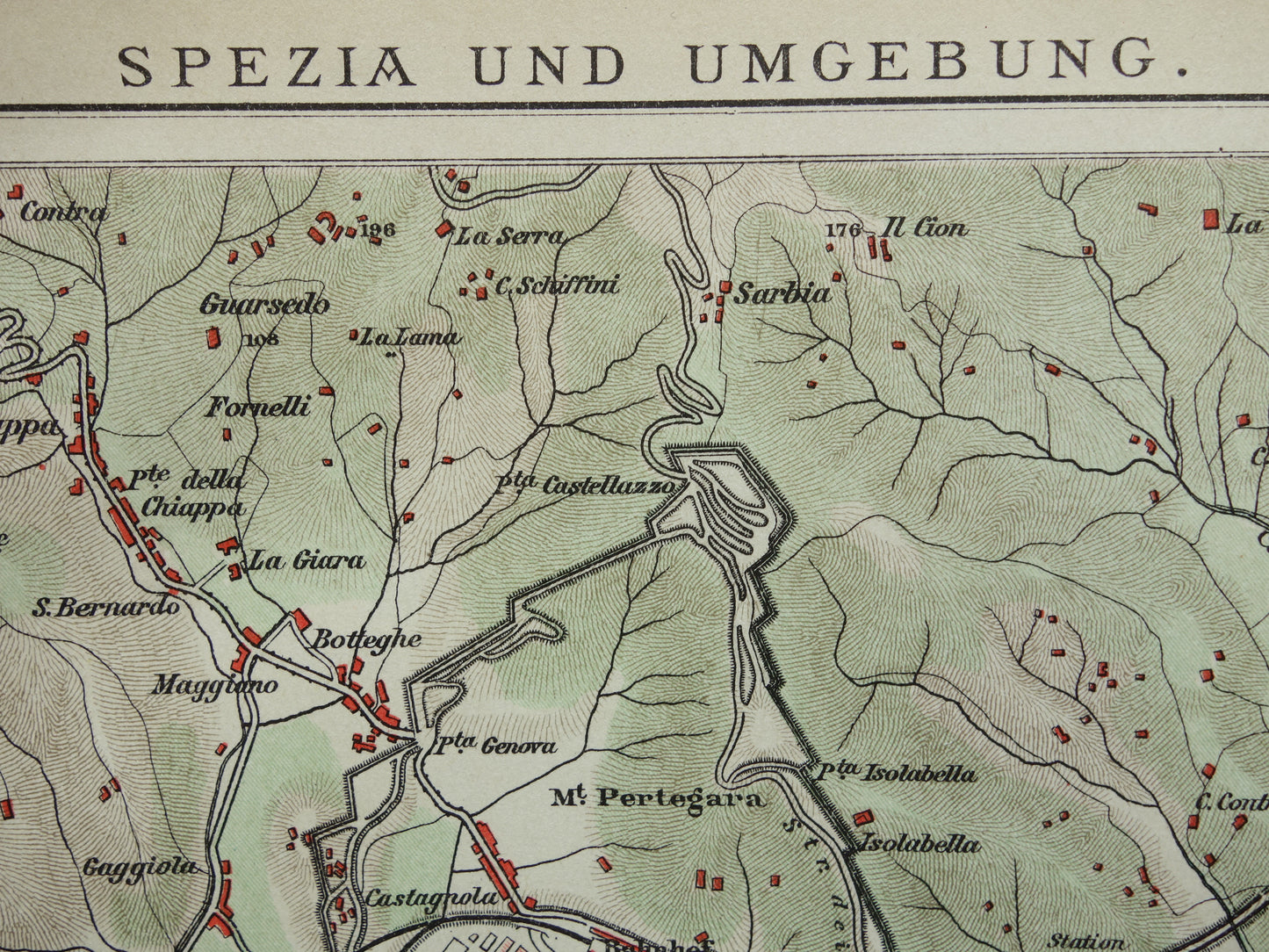 La Spezia Italië oude kaart uit 1907 originele antieke plattegrond met jaartal Duitse landkaart