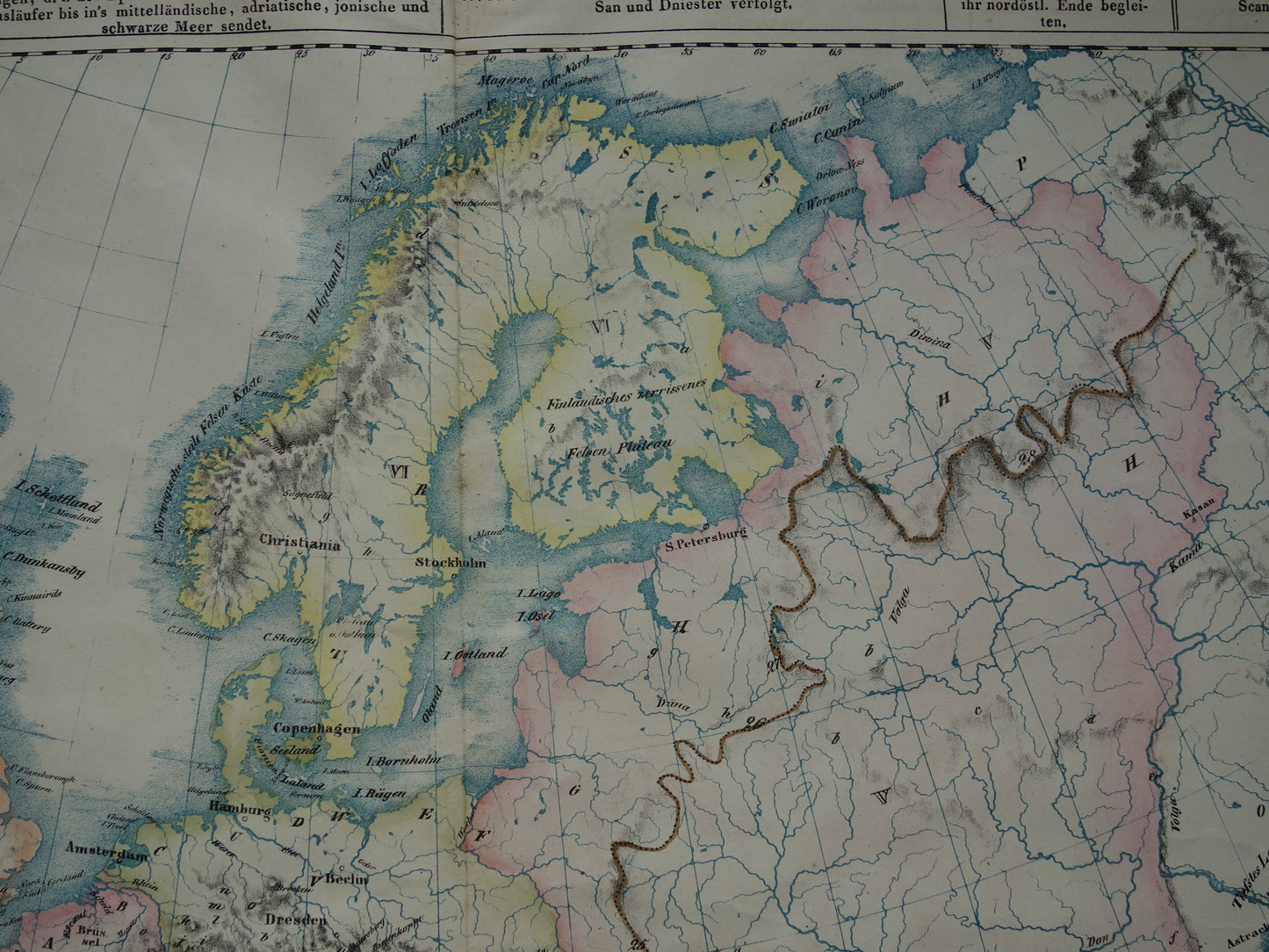 EUROPA grote oude kaart bergen van Europa uit 1840 originele antieke landkaart gebergten Europees continent hoogste bergtoppen Alpen Karpaten vintage print