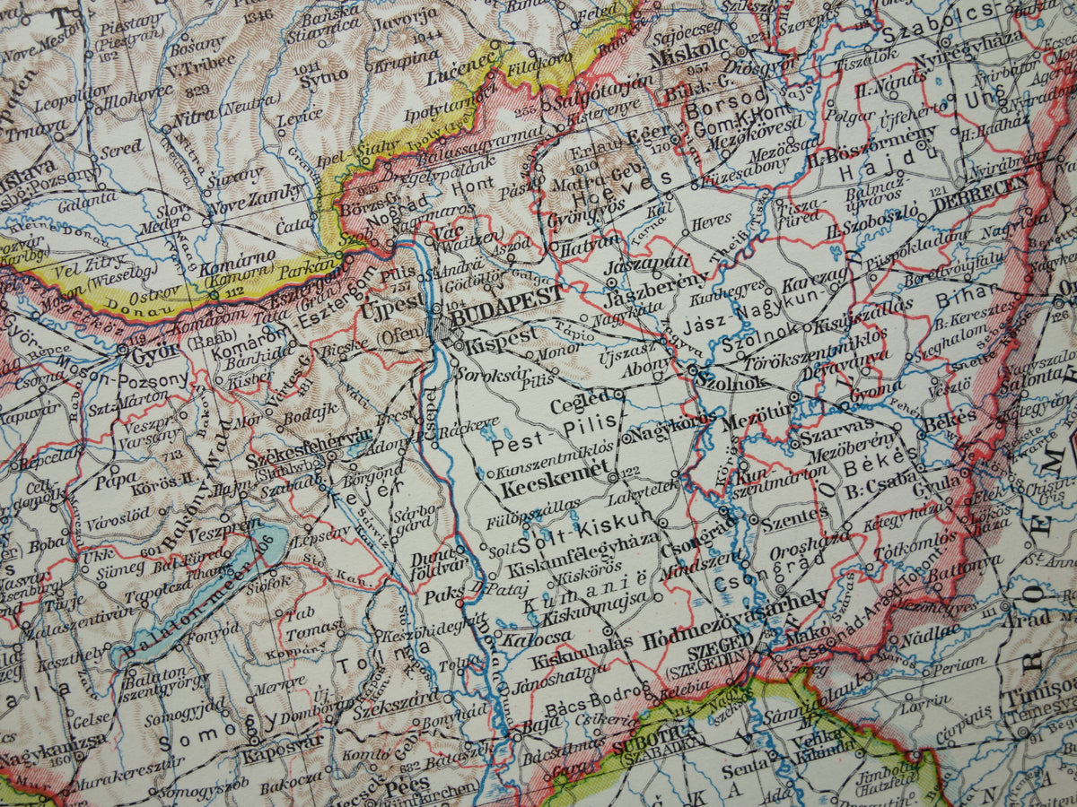 HONGARIJE oude kaart van Hongarije uit 1935 kleine originele vintage Nederlandse landkaart met etnografische kaart
