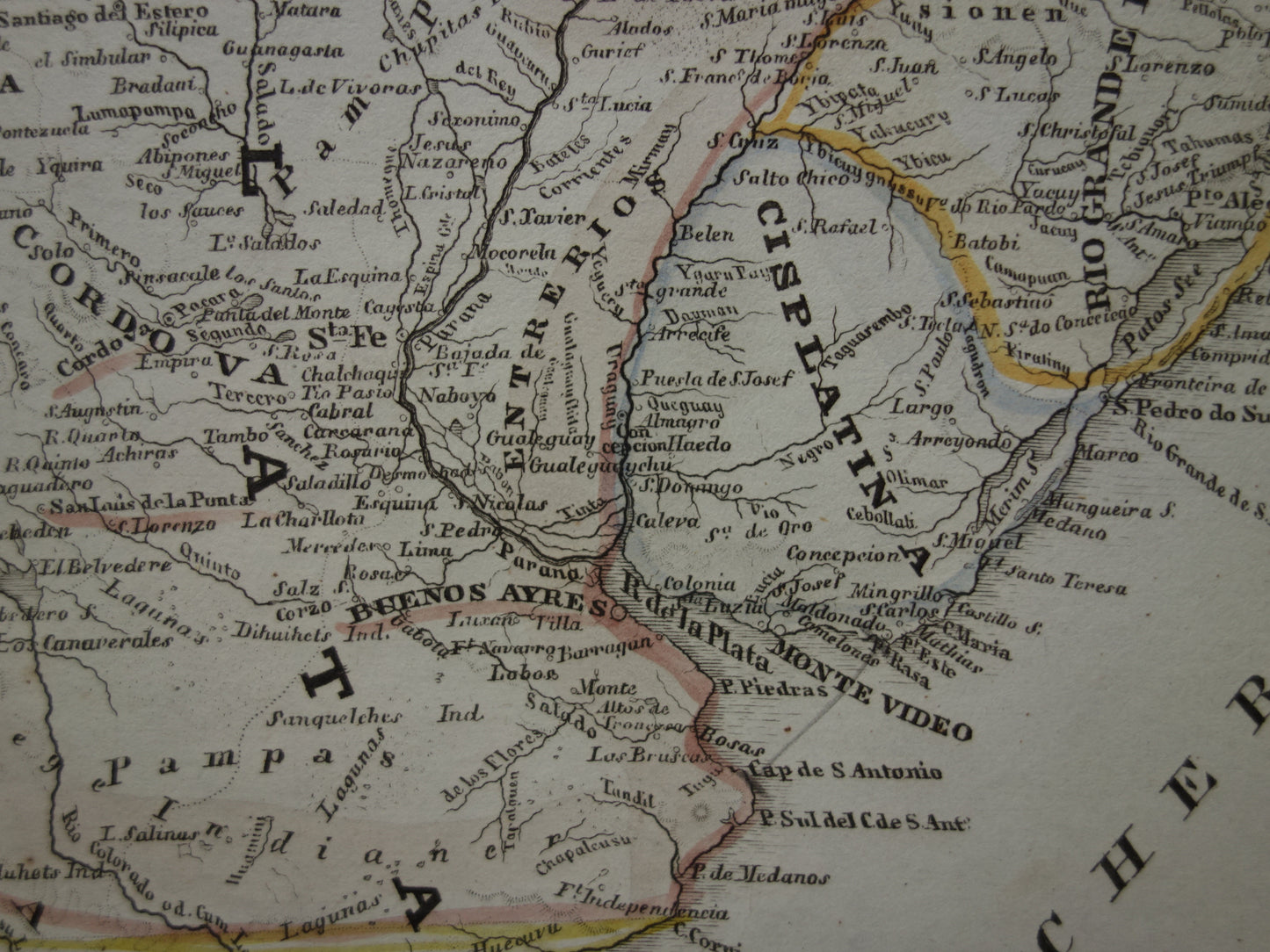 Alte Karte von Südamerika mit Patagonien aus dem Jahr 1850, originale antike Karte von Argentinien, Chile, Uruguay und Paraguay mit Datumsangabe.