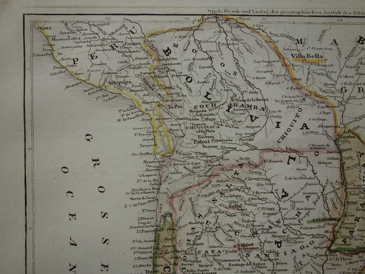 Alte Karte von Südamerika mit Patagonien aus dem Jahr 1850, originale antike Karte von Argentinien, Chile, Uruguay und Paraguay mit Datumsangabe.