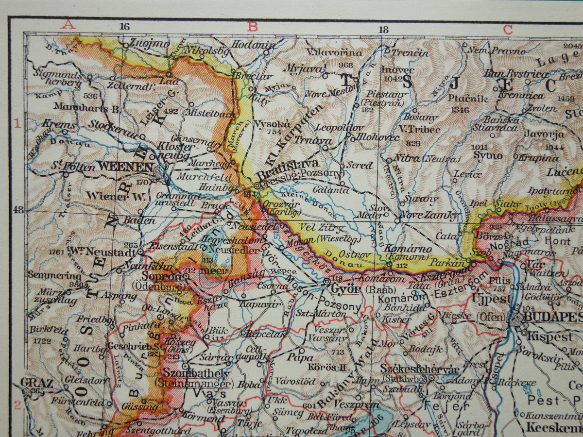HONGARIJE oude kaart van Hongarije uit 1935 kleine originele vintage Nederlandse landkaart met etnografische kaart