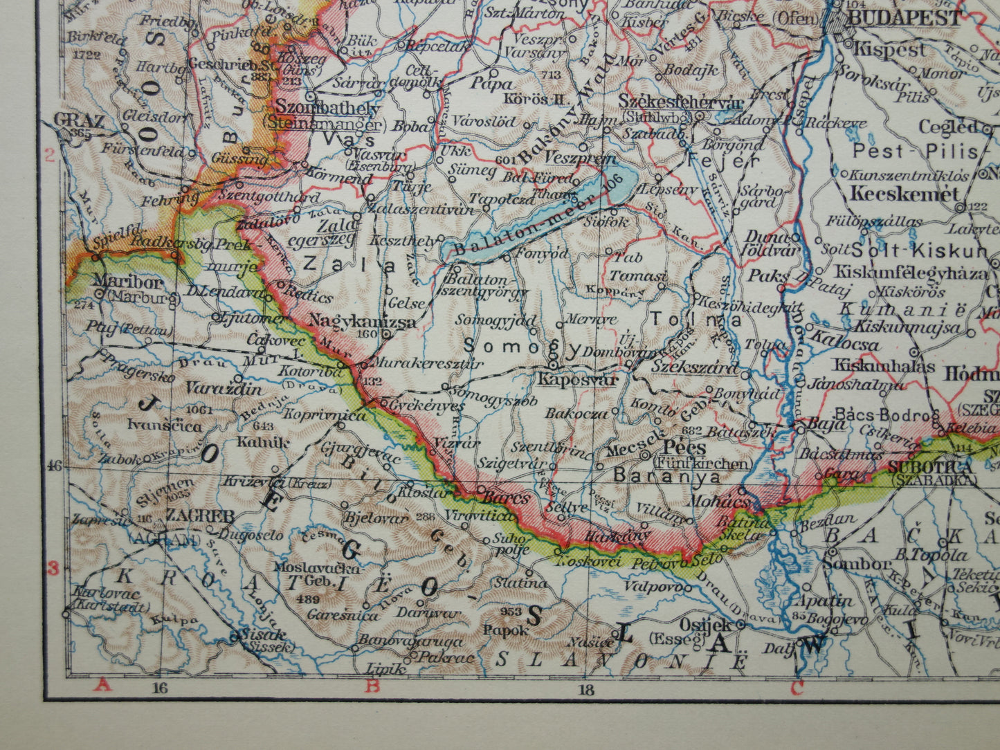 HONGARIJE oude kaart van Hongarije uit 1935 kleine originele vintage Nederlandse landkaart met etnografische kaart
