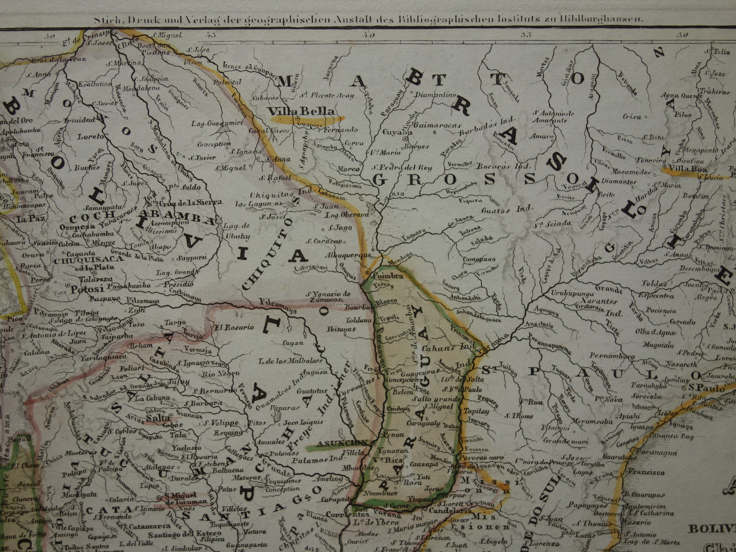 Alte Karte von Südamerika mit Patagonien aus dem Jahr 1850, originale antike Karte von Argentinien, Chile, Uruguay und Paraguay mit Datumsangabe.