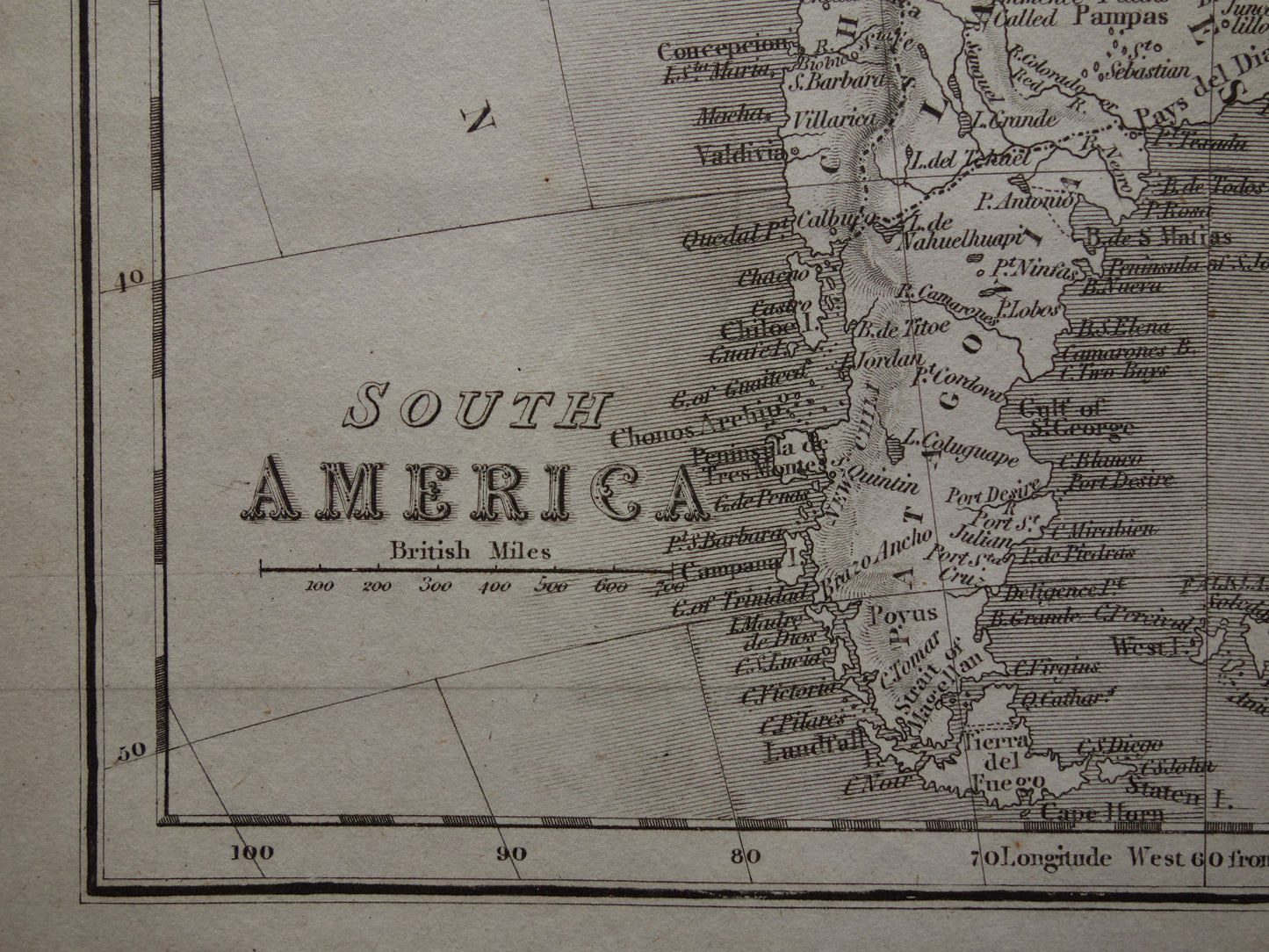SOUTH AMERICA old English map from 1831 with date - antique map of continent South America